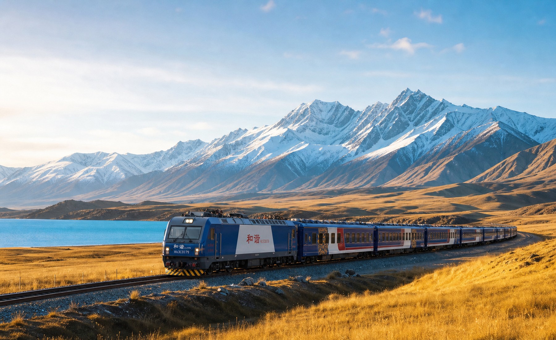 Tourist train amid Xinjiang scenery